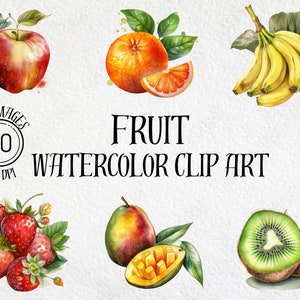 Paquete de imágenes prediseñadas de frutas en acuarela, imágenes PNG de frutas, imágenes prediseñadas de frutas, diseño de frutas, imágenes PNG para sublimación, descarga digital, uso comercial, imágenes prediseñadas