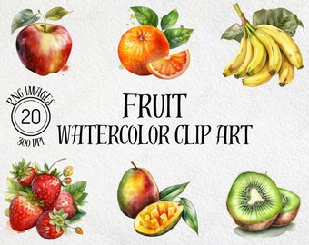 Aquarell Obst Clip Art Bundle, PNG-Bilder (Digitaler Download)