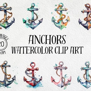 Watercolor Anchor Clipart Bundle, Anchor Clip Art, Nautical Clip Art, Anchor PNG, Anchor, Sea Clipart, Commercial Use, Digital Download