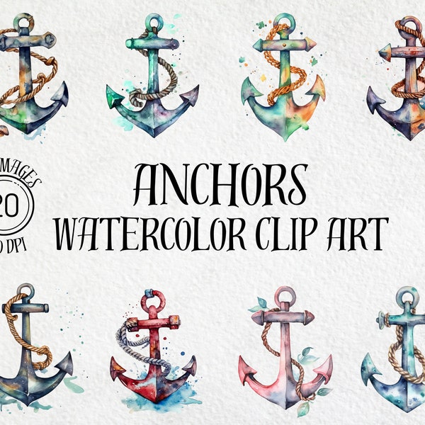 Watercolor Anchor Clipart Bundle, Anchor Clip Art, Nautical Clip Art, Anchor PNG, Anchor, Sea Clipart, Commercial Use, Digital Download