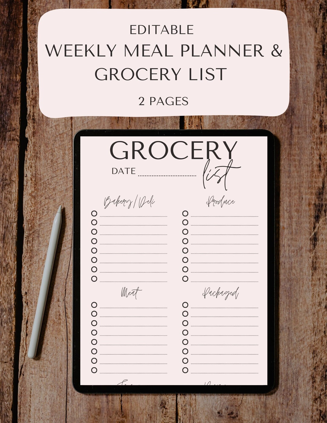 Editable Meal Planner and Grocery List - Etsy Australia