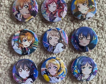 Love Live μ’s Electric World themed 32mm metalback pins