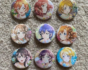 Love Live μ’s Flower Festival themed 32mm metalback pins
