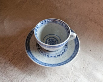 Tasse et soucoupe à thé et soucoupe en grain de riz, motif dragon, service à thé dragon chinois vintage, cadeau pour la fête des mères, cadeau pour elle