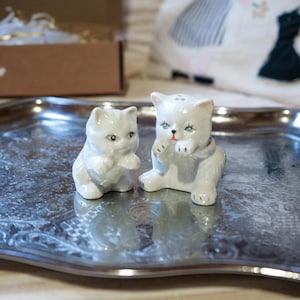 Beautifull vintage porcelain white cat salt and pepper shaker, vintage porcelain cat home decor, boho home, vintage kitchen, farmhouse kitch