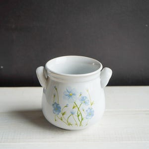Vintage Scandinavian Stoneware Mini Crock | Light Blue Wildflower Herb Pot with Handles | c. 1980s Nordic Cottagecore Kitchen Decor