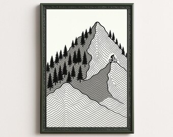 Mountain Biker Line Art Print: Minimalist Adventure Wall Decor (Digital Download)