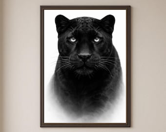 Black Panther Wall Art Print, Dark Jungle Cat Portrait, Minimalist Wildlife Poster (Digital Download)