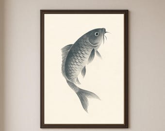 Sumi-e Carp Art Print, Japanese Ink Painting, Minimalist Fish Decor (Digital Download)