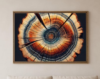 抽象的な木の年輪プリント：素朴な木の輪切り絵画（デジタルダウンロード）