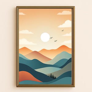 Boho Wall Art | Colorful Abstract Mountain Art Downloadable Mountain Painting Mountain Wall Decor