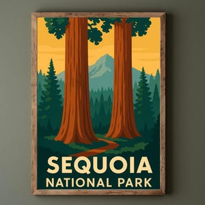 Sequoia National Park wall art printable retro tree poster, rustic cabin decor and modern lodge wall artwork (Digital Download)