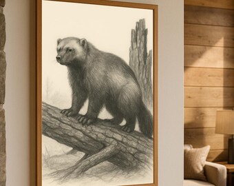 Wolverine Pencil Drawing Print, Wildlife Sketch Decor (Digital Download)
