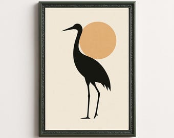 Japandi Crane Art Print, Minimalist Silhouette, Zen Home Decor (Digital Download)