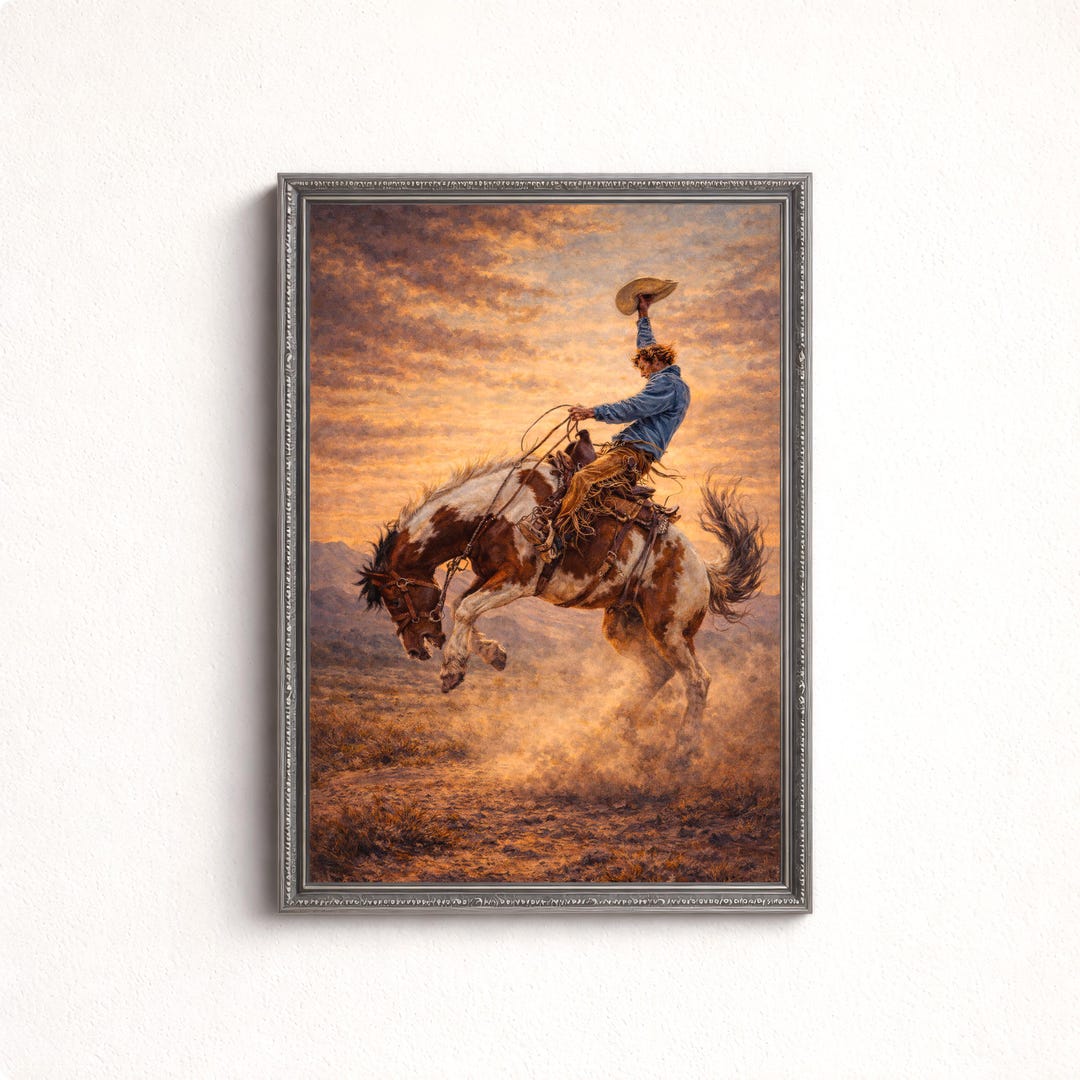 First Ride Western Cowboy Wall Art Print, Bucking Horse Rodeo Artwork ...