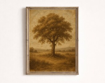 Vintage Style Tree Landscape Wall Art PRINTABLE, Antique Sepia