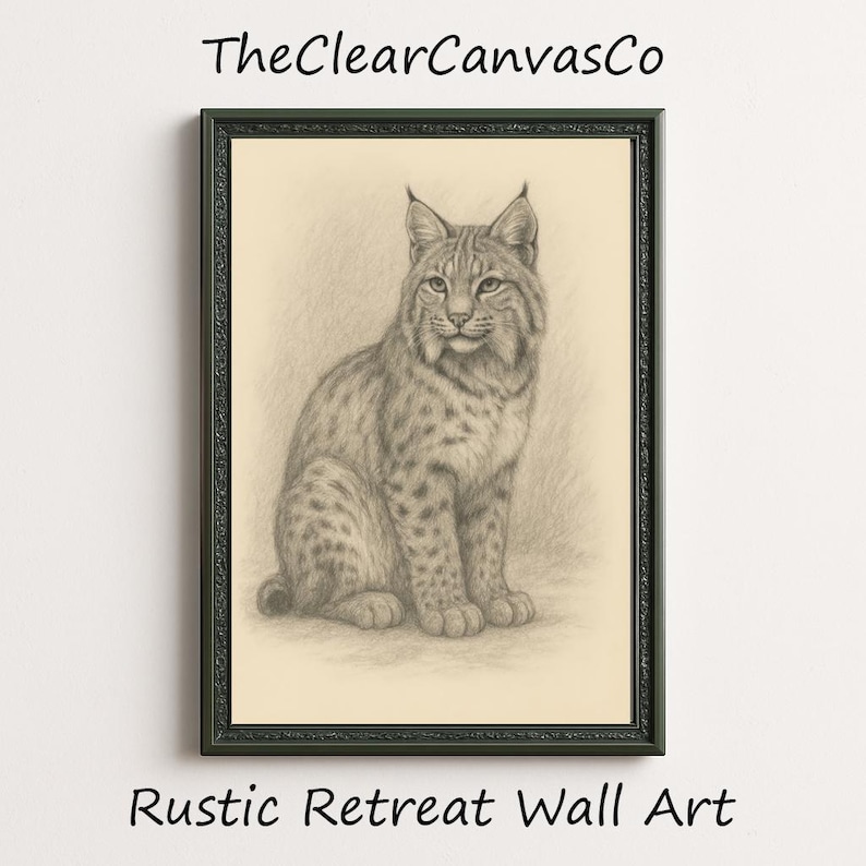 Rustic Bobcat Bobcat Pencil Drawing Print, Sepia Wild Cat Sketch (digital Download ...