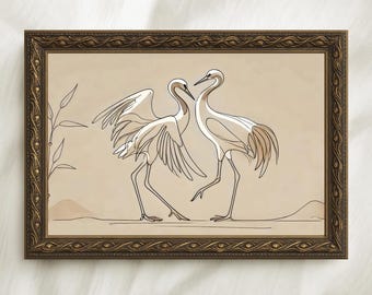 Minimalist Crane Line Art Print, Asian Decor (Digital Download)