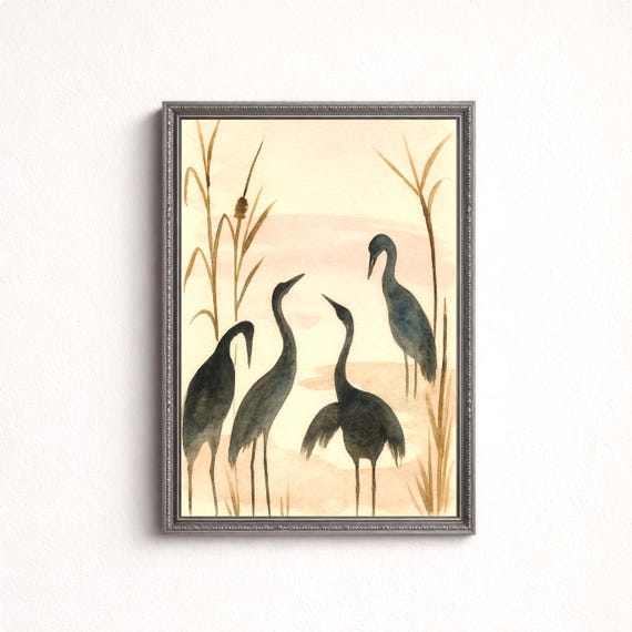 Sandhill Crane Watercolor Print, Minimalist Bird Art (Digital Download)