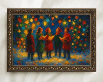 Christmas Carolers Art Print, Festive Holiday Choir (Digital Download)