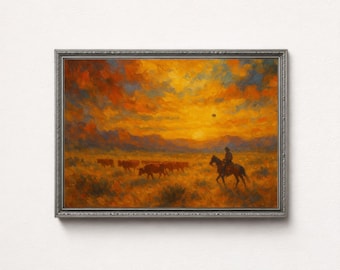 Pintura abstracta de vaquero, arte mural rústico del oeste (descarga digital)
