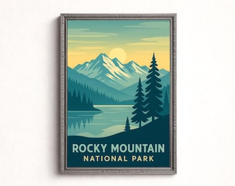 Rocky Mountain National Park Poster, Retro Travel Art (Digital Download)