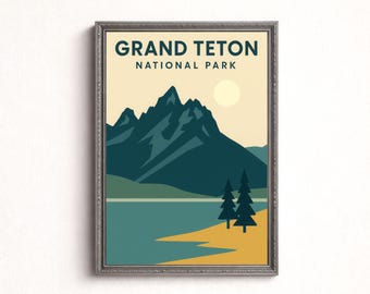 Grand Teton National Park Poster, Retro Berglandschaft (Digitaler Download)