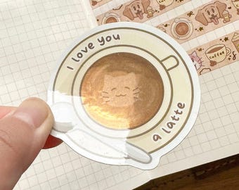 I love you a latte (peek-a-boo) Glitter Sticker: Cat & Coffee Lover