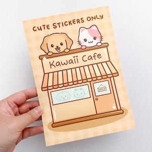 Carte de remerciement A5 en soie Kawaii Cafe (350 g/m²) | Impression d'art A5 Café Kawaii | Carnet A5 Kawaii Café | Carte de tableau de bord A5 Kawaii Cafe mignonne