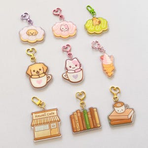 Kawaii Cafe 2.5in Glitter Epoxy Keychains: Coffee, Bookish & Dessert Charms