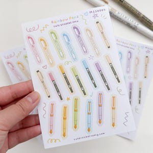 Cute Rainbow Pens Matte Sticker Sheets: Mildliners, Tombows, Fountain Pens