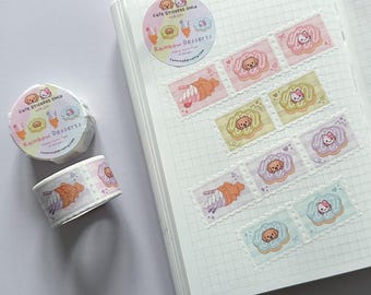 Rainbow Desserts Stamp Washi Tape | Pastel Rainbow Donuts Stamp Washi Tape | Taiyaki Stamp Washi Tape | Cute Dessert Stamp Deco Scrapbooking