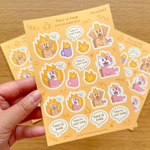 This is Fine Sticker Sheet | This is Fine Meme Sticker Sheet | Dogs Sticker Sheet | Cats Sticker Sheet | Funny Meme Sticker Sheet