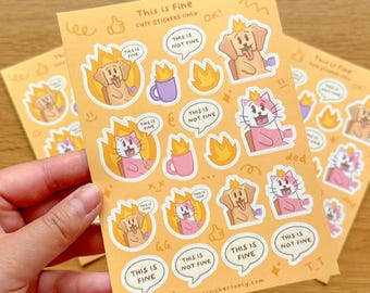 This is Fine Sticker Sheet | This is Fine Meme Sticker Sheet | Dogs Sticker Sheet | Cats Sticker Sheet | Funny Meme Sticker Sheet