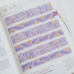Fitas Washi de Lavanda (Conjunto de 15 mm + 10 mm) com Folha de Ouro | Fitas Washi Roxas | Fitas Washi de Fazenda de Lavanda | Fitas Washi de Folha Roxa