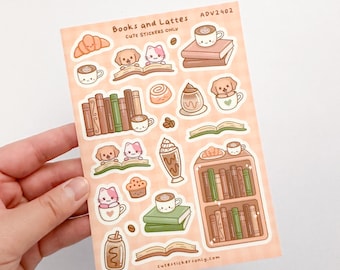 Books & Lattes Sticker Sheet | Reading in a Cafe Sticker Sheet | Books in Cafe Sticker Sheet | Gift for Book Lovers | Gift for Coffee Lovers