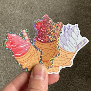 Taiyaki Ice Cream Glitter Stickers: Japanese Dessert