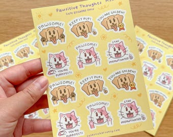 Pawsitive Thoughts Sticker Sheet | Positive Thoughts Sticker Sheet | Dogs Sticker Sheet | Cats Sticker Sheet | Motivational Sticker Sheet