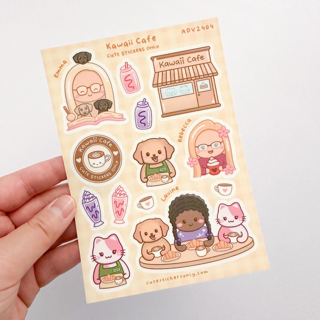 Kawaii Cafe Sticker Sheet | Cafe Scenes Sticker Sheet | Cafe Girls ...