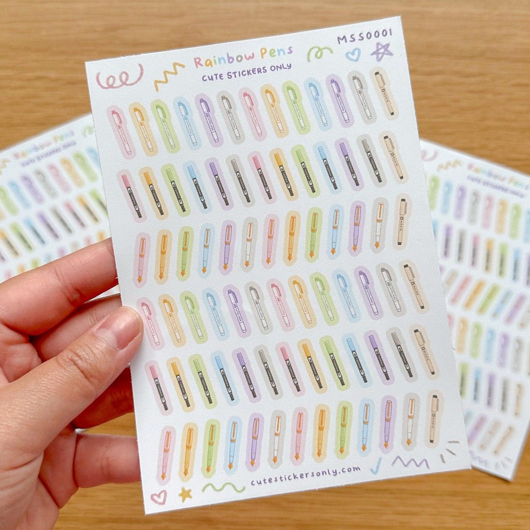 Cute Rainbow Pens Matte Sticker Sheets: Mildliners, Tombows, Fountain ...