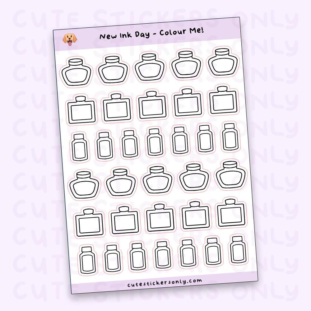 New Ink Day New Ink Day - Colour Your Own Sticker Sheets: Fountain Pen Ink Bottle ...