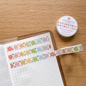 Cinta washi Daisy Doodles de 10 mm con lámina dorada / Cinta washi con margaritas arcoíris / Cinta washi con margaritas de colores / Cinta washi con flores arcoíris