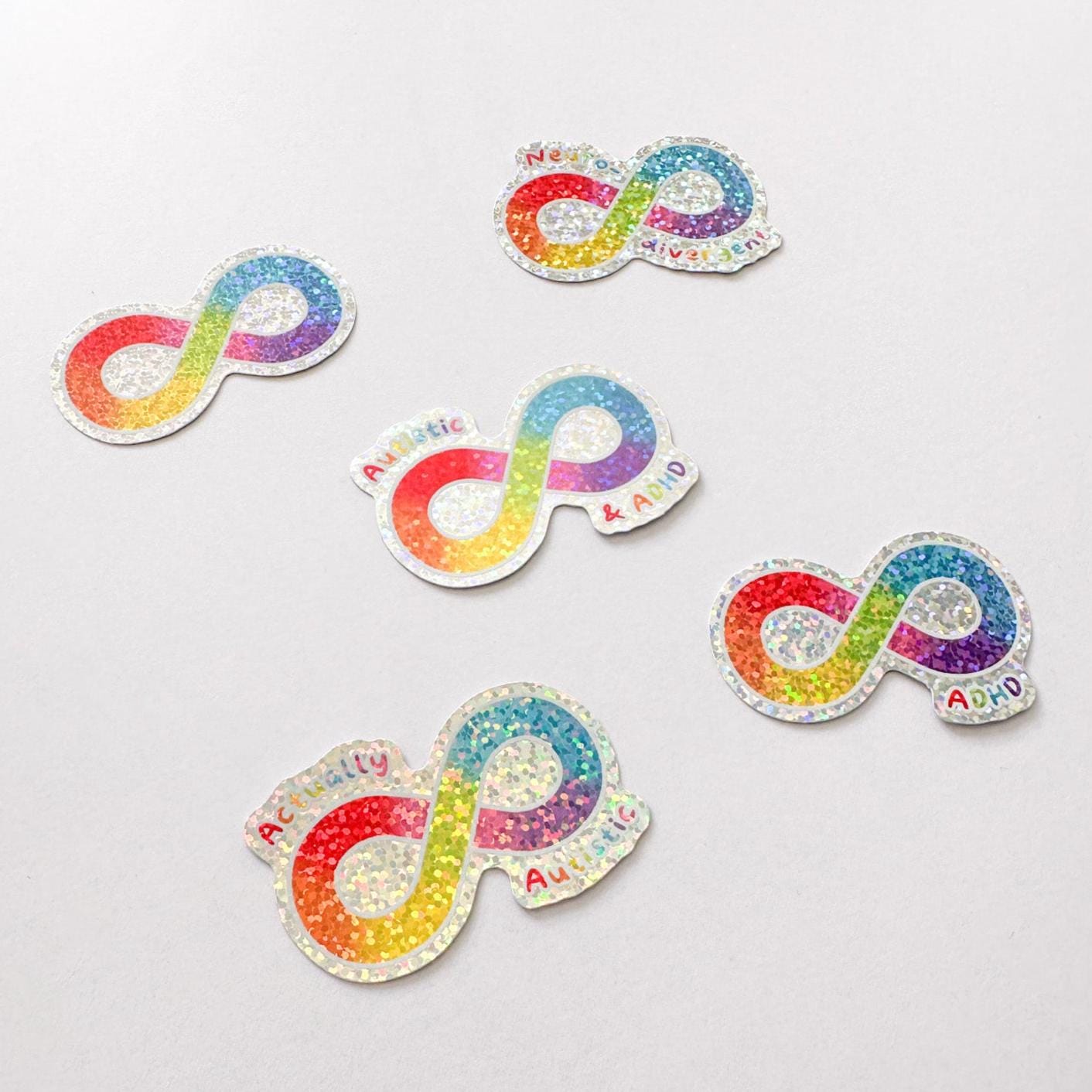Rainbow Infinity Glitter Stickers: Neurodivergent, Autistic, ADHD, Neurospicy