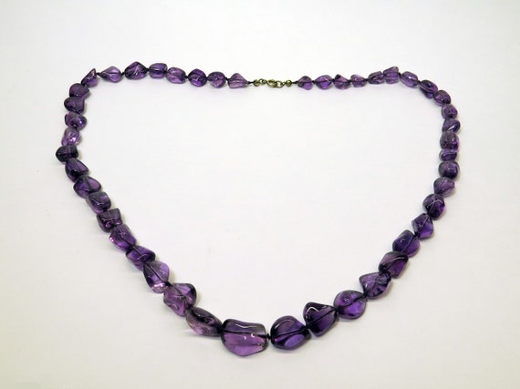 Vintage Hand Knotted Amethyst 26” Graduated Bead … - image 2