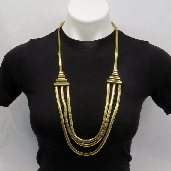1980’s Snake Chain Multi-Strand Art Deco Necklace… - image 1