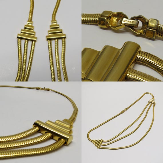 1980’s Snake Chain Multi-Strand Art Deco Necklace… - image 6