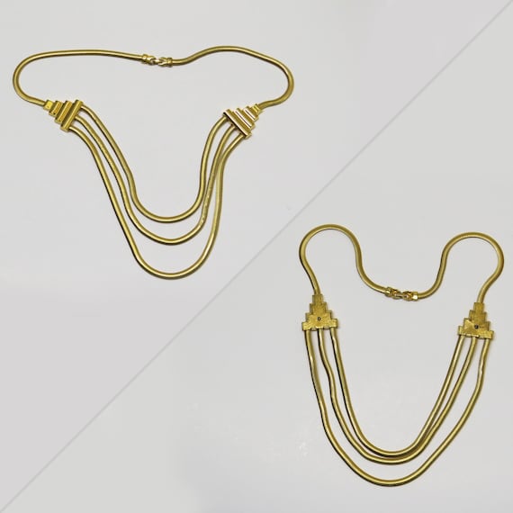 1980’s Snake Chain Multi-Strand Art Deco Necklace… - image 5
