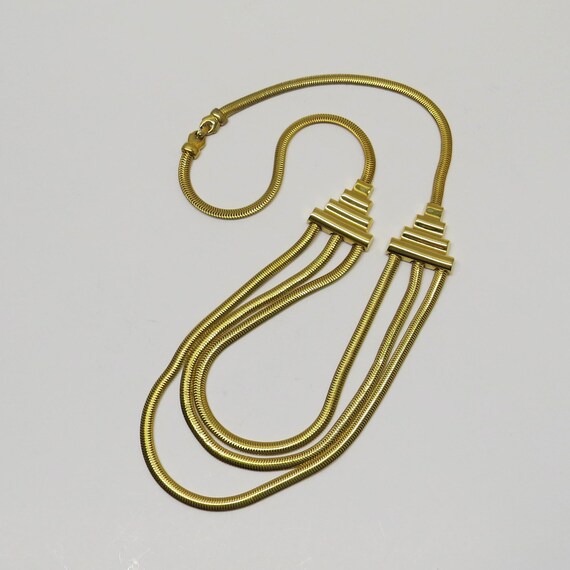 1980’s Snake Chain Multi-Strand Art Deco Necklace… - image 13