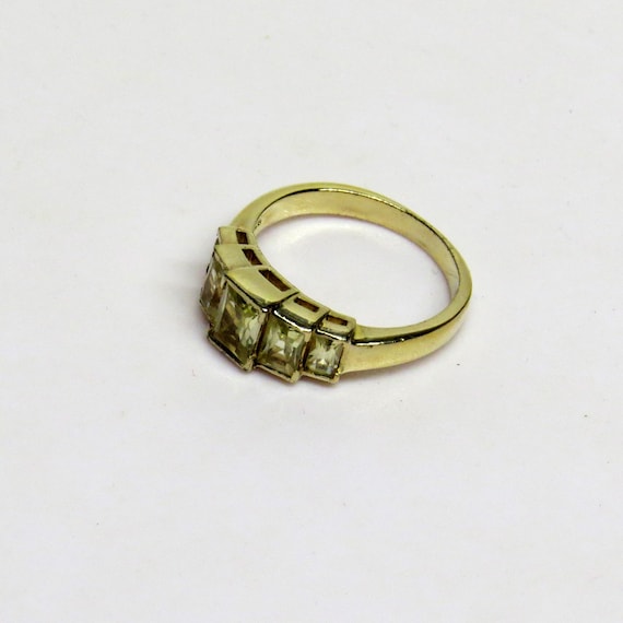 1970’s Cocktail Ring 925 Silver, 5 Princess Cut Channel Set Clear Topaz Tiered Art Deco Styling Gold Plated
