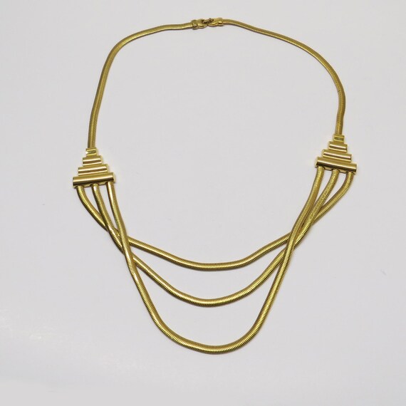 1980’s Snake Chain Multi-Strand Art Deco Necklace… - image 7